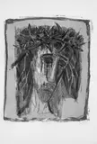 Otto Dix, Christus (Kopf, nach rechts blickend, Haare schulterlang, dunkel auf hellem Grund), Original-Farblithographie auf Van Gelder-Bütten