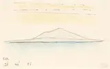 Lyonel Feininger, Blue Mountain with orange Sky (Landschaft bei Lincoln, Massachusetts), Schwarze und farbige Kreiden auf glattem, elfenbeinfarbenem Papier