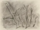 Lyonel Feininger, Komposition mit Bäumen (Bare Trees), Kohlezeichnung auf elfenbeinfarbenem Ingresbütten
