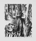 Conrad Felixmüller, Auf dem Balkon, Original-Lithographie auf glattem gelblichen Velin