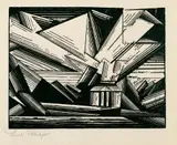 Lyonel Feininger, Villa am Strande IV, Original-Holzschnitt auf gelblichem, sehr dünnen Japan