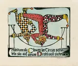 "Man kann die Clowns im Circus sehn...". "Die Katze sieht zum Fenster raus..." by Conrad Felixmüller, 2 Original-Holzschnitte, vom Künstler aquarelliert, auf Velin um, sold Jun 2005