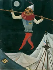 Richard Floethe, Seiltänzer (aus dem Zyklus: Narren und Gaukler), Öl auf Malkarton