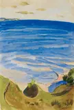 Erich Heckel, Strandlandschaft, Gouache auf dünnem Papier, auf handgeschöpftes Velin aufgezogen