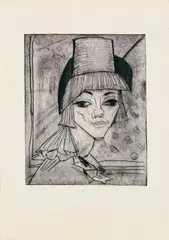 Erich Heckel, Mädchen mit Hut, Original-Radierung (Ätzung und Kaltnadel), tonig gedruckt, auf Japanpapier ähnlichem Löschpapier mit Wasserzeichen "HUBER FRERES WINTERTHUR SILK BLOTTING", unte