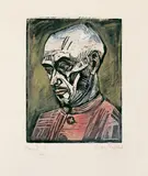 Erich Heckel, Bildnis PR, Original-Holzschnitt, mit Aquarell und Gouache überarbeitet, auf festem leinenstrukturierten Papier