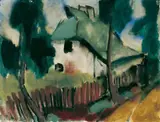 Max Kaus, Haus, Gouache auf Büttenpapier mit Wasserzeichen "JWZANDERS"