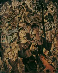 Joseph Kölschbach, Stadt und Menschen, Öl auf Leinwand