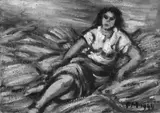 Femme assise sur des gerbes by Frans Masereel, Öl auf Karton, sold Jun 2005