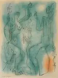 André Masson, Femmes cueillant des figues, Pastellkreiden und Tusche auf Ingres-Bütten mit Wasserzeichen "INGRES"