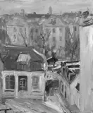 Max Mayrshofer, Hinterhof, Öl auf Leinwand