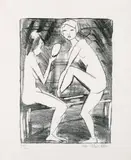 Otto Mueller, Zwei Mädchen mit Handspiegel (2), Original-Lithographie auf Velin