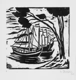 Max Pechstein, Am Ufer, Original-Holzschnitt auf glattem gelblichen Papier