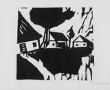 Max Pechstein, Hütten I, Original-Holzschnitt auf gelblichem Japan