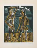 Max Pechstein, Zwiesprache, Original-Farbholzschnitt (Reiberdruck) auf Bütten