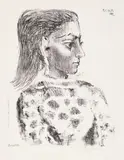 Pablo Picasso, Buste au corsage a carreaux (Jacqueline), Original-Lithographie auf Velin