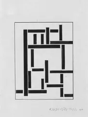 Komposition by Peter Röhl, Schwarze Tusche und Gouache über Bleistiftzeichnung auf chamoisfarbenem Similijapan, sold Jun 2005