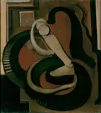 Ludwig Egidius Ronig, Stilleben mit Räderwerk und Bein einer Gliederpuppe. Rückseitig: Stilleben mit Lauch, Doppelseitiges Gemälde, Öl auf Leinwand