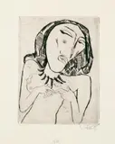 Karl Schmidt-Rottluff, Weiblicher Akt, Original-Radierung (Kaltnadel), mit Ton gedruckt, auf dickem festen Velin
