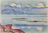 Seelandschaft by Karl Schmidt-Rottluff, Ölkreiden- und Tuschpinselzeichnung auf elfenbeinfarbenem dünnen Bütten, sold Jun 2005