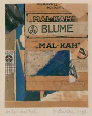 Kurt Schwitters, Mz 245. Mal Kah. Merzzeichnung, Collage (farbige und bedruckte Papiere, Karton und farbige Kreide) auf Papier