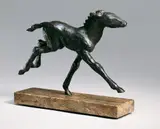 Galoppierendes Fohlen (Jagendes Fohlen) by Renée Sintenis, Bronzeplastik. Höhe 15,8 cm. Breite 23 cm. Auf flache, braune Steinplinthe, sold Jun 2005