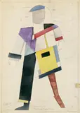 Konstantin Alexandrowitsch Wjalow, Kostümentwurf zu "Stenka Rasin" von Wassilij Kamenski, Moskau, Revolutionstheater, Aquarell über Bleistiftzeichnung auf chamoisfarbenem Velin