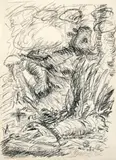 Georg Baselitz, Ohne Titel, Kohle auf chamoisfarbenem Halbkarton
