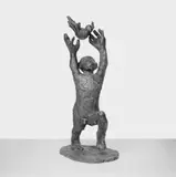 Ohne Titel by Jörg Immendorff, Bronzeplastik mit schwarz-grünlicher Patina, Höhe 71 cm, sold Jun 2005