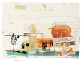 The Betty Ford Clinic by Martin Kippenberger, Öl, Lack und Kugelschreiber über Farbreproduktion auf 2-teiligem, mit Tesafilm partiell zusammen montierten Maschinenpap, sold Jun 2005