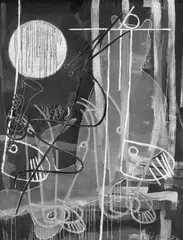 Markus Oehlen, Umgefallener Akt - Flamenco, Acryl und Kreide auf Leinwand