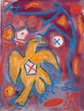 A. R. Penck, Über dem Adler II, Aquarell und Farbkreiden auf genarbtem Papier