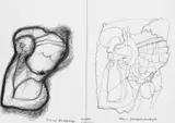 Dieter Roth und Arnulf Rainer, Übung im Gestrüppdurchschlängeln/Blick auf Bleistiftgestrüpp, Graphit und Tusche auf chamoisfarbenem mittig gefalzten Halbkarton