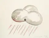 Thomas Schütte, Morgen regnets, Aquarell, Farb- und Bleistift auf chamoisfarbenem, leicht genarbten Maschinenpapier