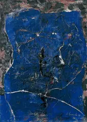 Emil Schumacher, Ohne Titel (Abstrakte Komposition in Blau), Öl auf Leinwand