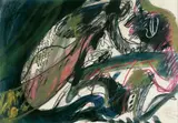Walter Stöhrer, Ohne Titel (aus der Serie der Schwarzen Toskana), Gouache, Goldbronze, Tusche, Kohle, Farbkreide und Graphit auf chamoisfarbenem Halbkarton