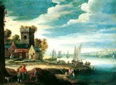 KÜSTENLANDSCHAFT. by Antwerp School, Öl auf Holz (parkettiert), sold May 2005