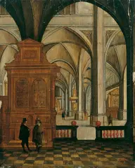 Daniël de Blieck, KIRCHENINTERIEUR mit konversierenden Herren., Öl auf Holz