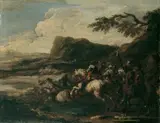 REITERGEFECHT. by Guillaume Courtois, gen. Il Borgognone, Umkreis, Öl auf Leinwand, sold May 2005