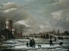 WINTERLANDSCHAFT. by Hendrik Jacobsz. Dubbels, Öl auf Holz, sold May 2005