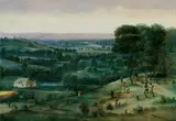 Abel Grimmer, WEITE LANDSCHAFT MIT JÄGERN., Öl auf Holz (parkettiert)