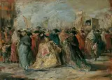 Nachfolge Francesco Guardi, MASKENTREIBEN WÄHREND DES KARNEVALS IN VENEDIG., Öl auf Hol