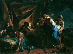 zugeschrieben Anton Kern, JUDITH WIRD DEM FELDHERRN HOLOFERNES PRÄSENTIERT., Öl auf Leinwand (doubliert)