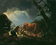 LANDSCHAFT MIT DER VERKÜNDIGUNG DER ENGEL AN DIE HIRTEN. by Adam Pynacker, Öl auf Leinwand (doubliert), sold May 2005