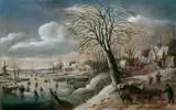 Flemish School, WINTERLANDSCHAFT mit Eisläufern und bäuerlicher Staffage.
