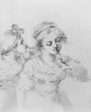 ZWEI MÄDCHEN IM GESPRÄCH. by Umkreis Jean-Honoré Fragonard, Feder in Sepia, grau laviert, auf Papier, sold May 2005