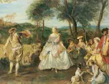 Nachfolge Jean-Baptiste Pater, FÊTE GALANTE., Gouache auf Papier (unter Glas gerahmt)