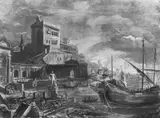 zugeschrieben Giovanni Niccolò Servandoni, SÜDLICHER SEEHAFEN MIT FIGURENSTAFFAGE., Gouache auf Papier (unter Glas gerahmt)