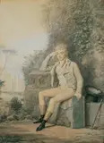 zugeschrieben Jean-Baptiste Isabey, BILDNIS EINES JUNGEN ZEICHNERS IN EINER PARKLANDSCHAFT., Aquarell auf Papier (unter Glas gerahmt)