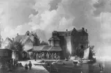 Netherlandish School, IM HAFEN EINES HOLLÄNDISCHEN STÄDTCHENS., Öl auf Holz